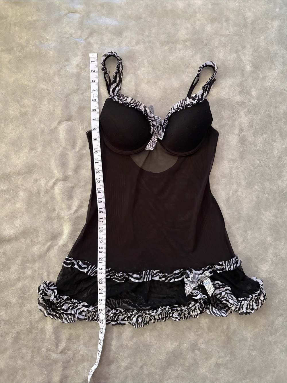 Y2K Vintage Black Sheer Chemise Zebra Trim Lingerie Whimsigoth 2000s - Picture 9 of 9